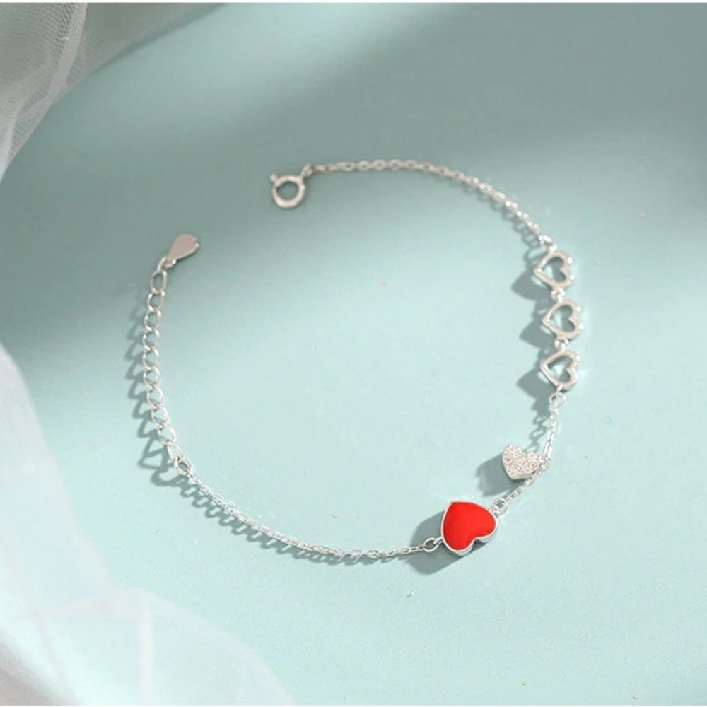 NEW 925 Sterling Silver Diamond Heart Bracelet